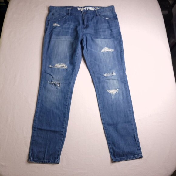 Volcom Jeans Womens Slim Slouch 11 Light Wash Destroyed Mid Rise Juniors - Picture 5 of 12